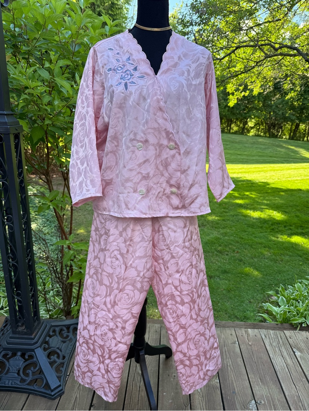 Pink Floral Jacquard Two-Piece Set size S